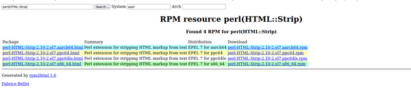 perl-html-strip packages only exist for EPEL 7