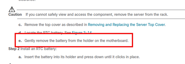 Cisco UCS manual on how to replace the CMOS battery