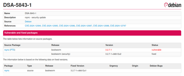 Debian DSA for rsync vulnerabilities