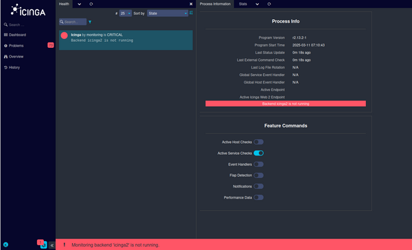 Icinga2 backend not running